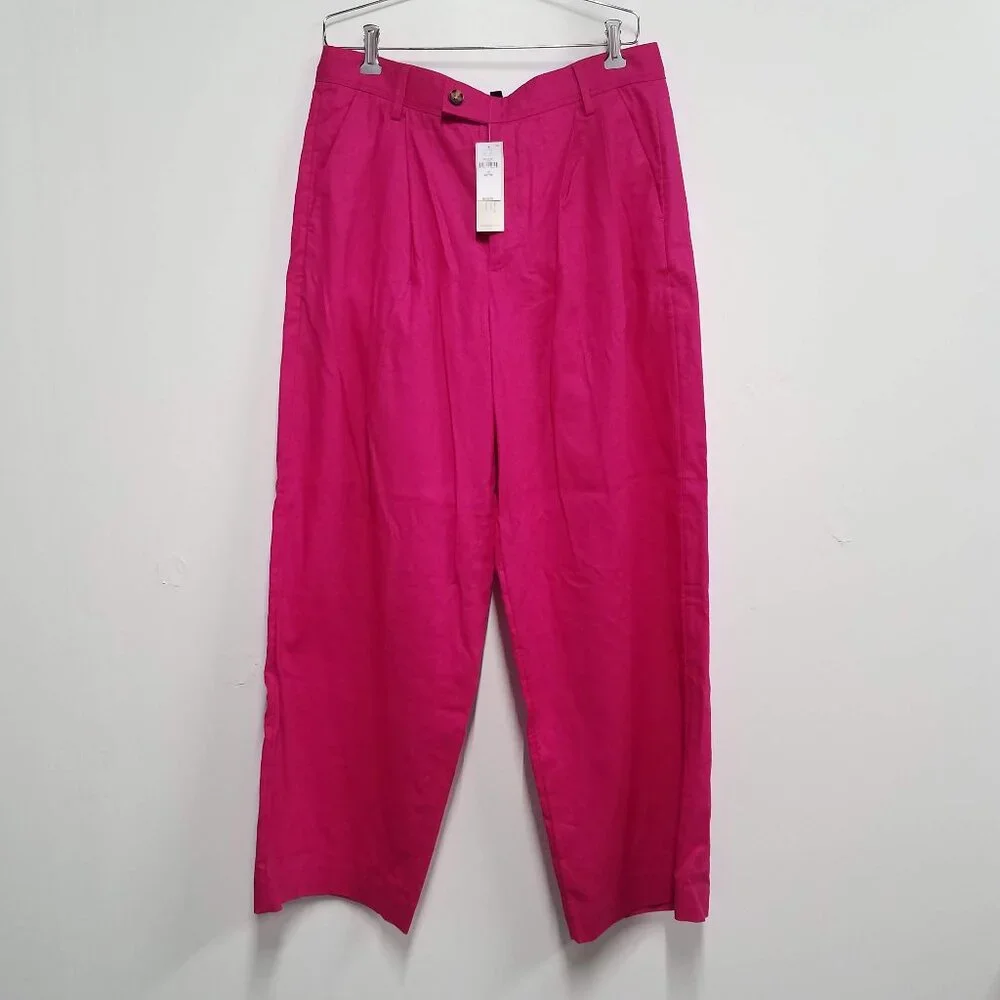 Banana Republic Linen Blend Wide Leg Pleated Trouser 10P 10 Petite Pink 851121